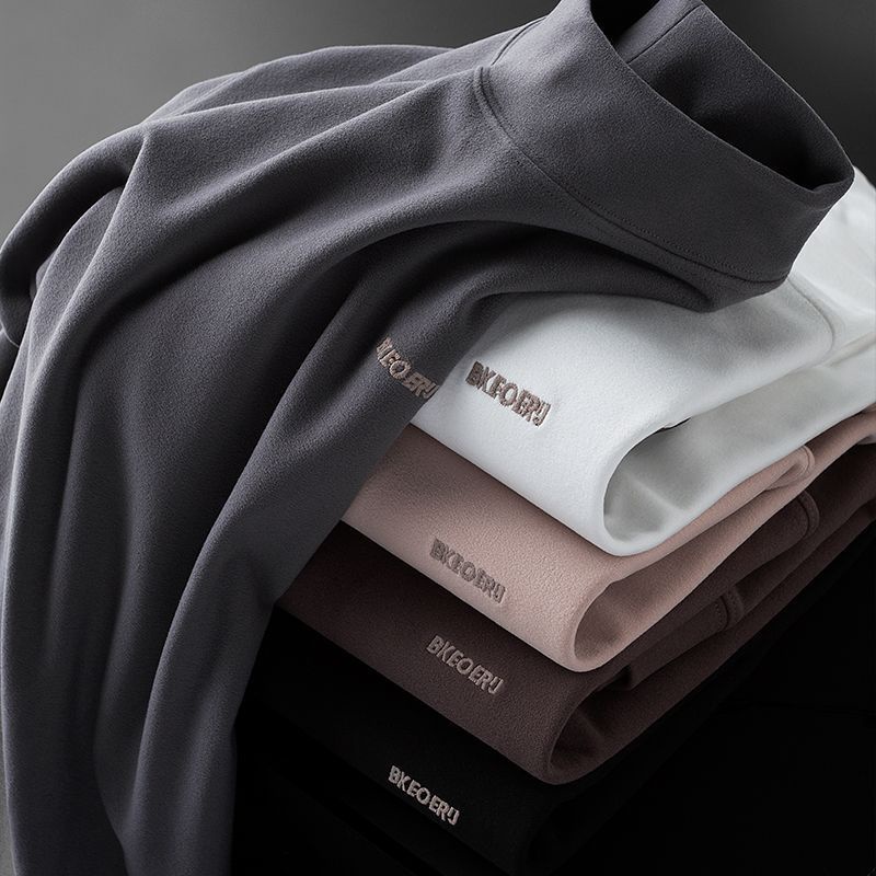 Áo Thun Tay Dài Cổ Lọ Ôm Dáng Thêu Chữ Thời Trang Mùa Thu Ấm Áp Cho Nam