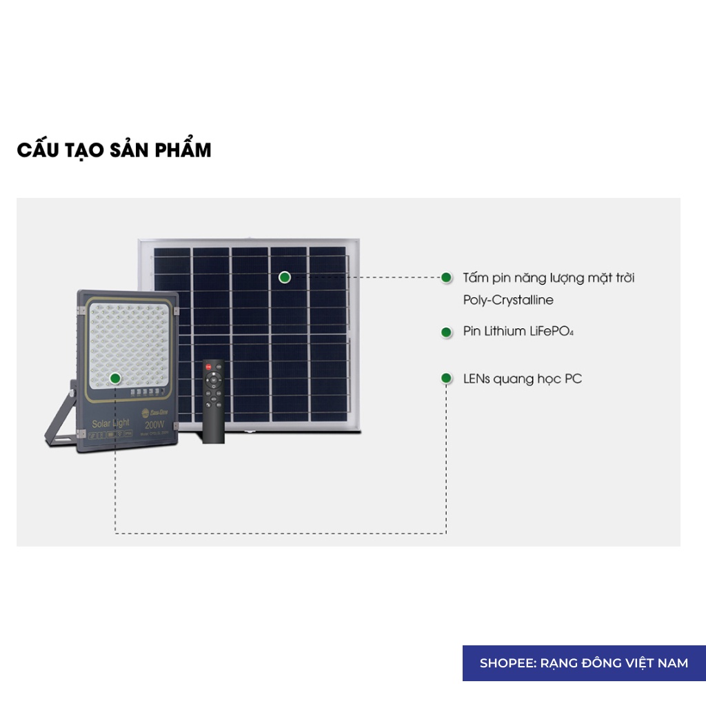 Đèn năng lượng mặt trời Rạng Đông led chiếu pha 300w Model: CP03.SL 300W