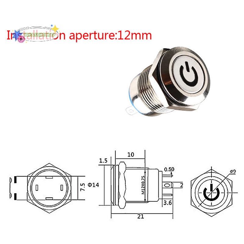 Công Tắc Nhấn Đèn led Bằng Kim Loại Màu Đen Chống Nước 12mm 12v heyuanlong333