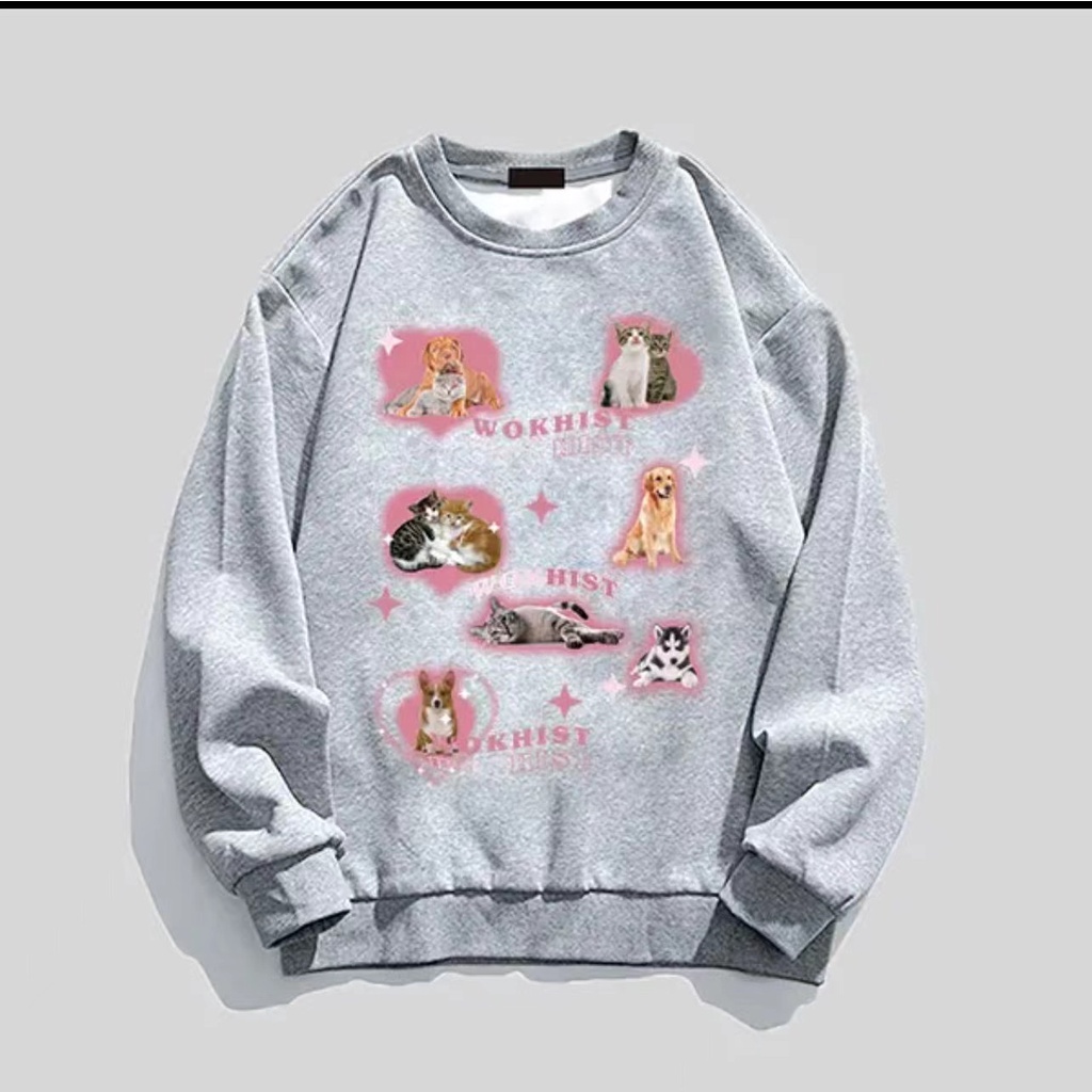Áo hoodie Vải Lông Tay Dài Dáng Rộng In Hoạt Hình Phong Cách Hàn Quốc Thời Trang Thu Đông Cho Nữ