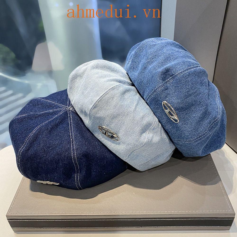 Ahmeduib letter d mũ beret, mũ bát giác harajuku denim beret, mũ họa sĩ thời trang y2k newsboy cap streetwear