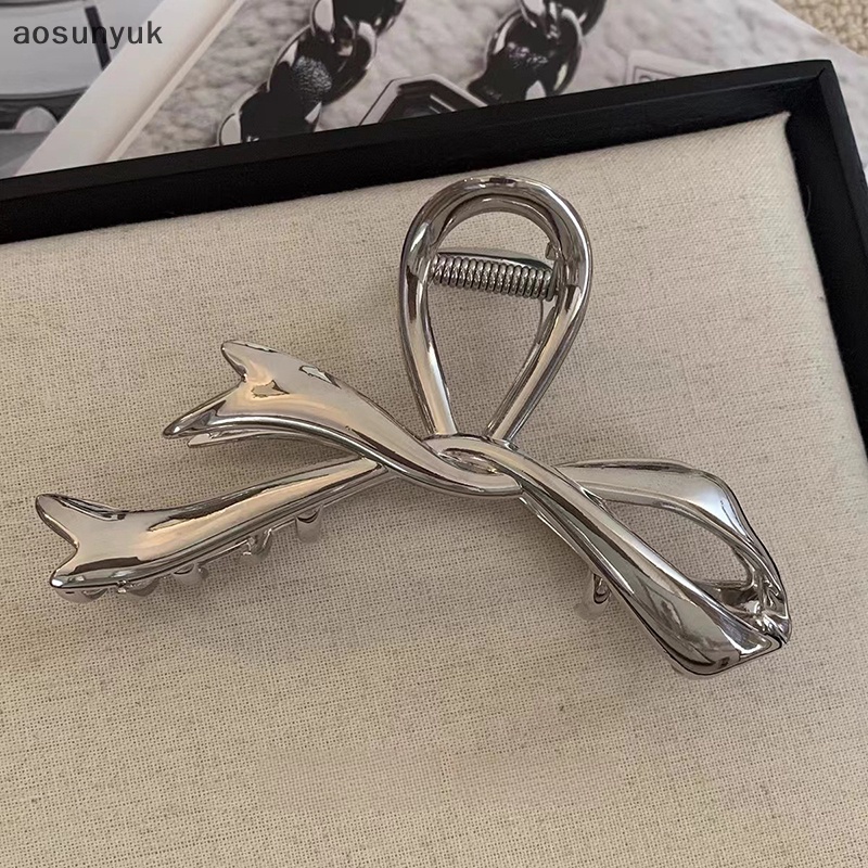 Aosunyuk 2023 Kẹp Tóc Bằng Kim Loại Hình Nơ / Cá Mập Bằng Bạc Phong Cách Móng Vuốt Nâng Cao