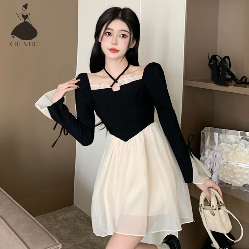 Crlnhc Đầm Dài Tay Phối Lưới Thanh Lịch Thời Trang Mùa Thu Cho Nữ vn