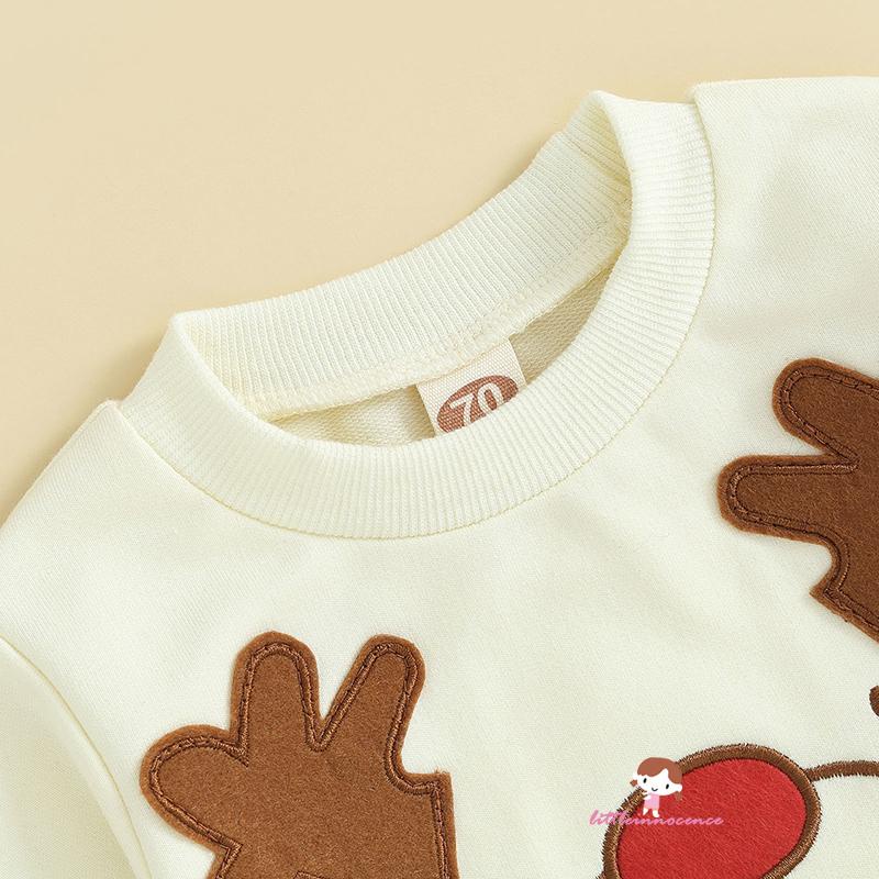 Set 2 Món Áo Thun Tay Dài Cổ Thuyền In Hình Tuần Lộc Hoạt Hình Kèm Quần Dài Thời Trang Cho Bé