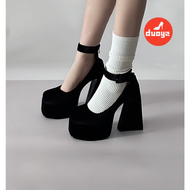 Nhà máy duoya tóc thẳng ~  giày barbie nền tảng chống thấm nước giày cao gót da lộn dày-chữa giày mary jane giày gót dày phụ nữ giày mùa xuân thu miễn phí vận chuyển