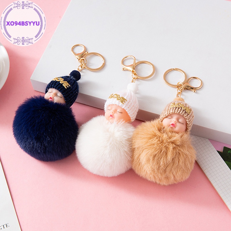 Xo94bsyu Móc Khóa Hình Búp Bê Em Bé Đang Ngủ Nhồi Bông Đáng Yêu Trang Trí Xe Hơi vn