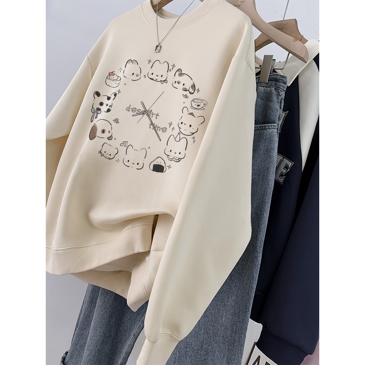 Áo sweater Tay Dài Dáng Rộng In Họa Tiết Hoạt Hình Đơn Giản Thời Trang harajuku Cho Nữ