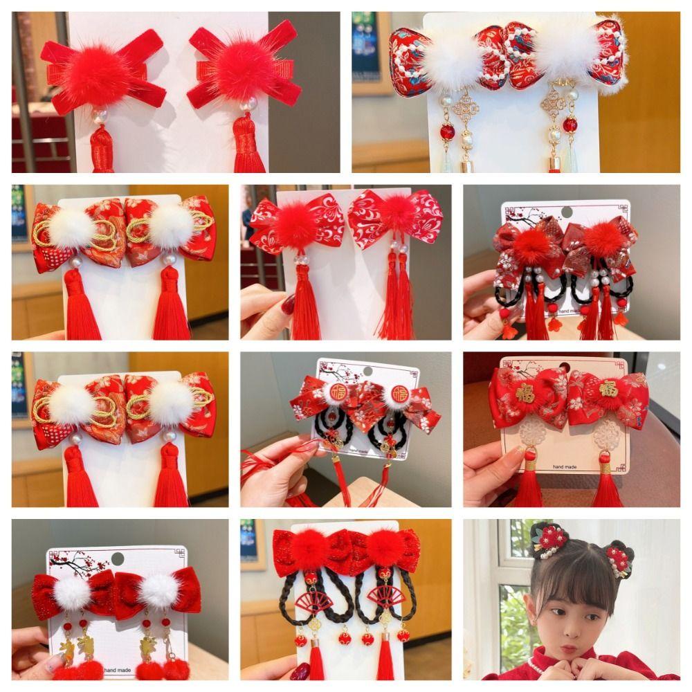 Kẹp Tóc Nơ Đỏ Phong Cách Trung Hoa Mừng Năm Mới 26edie