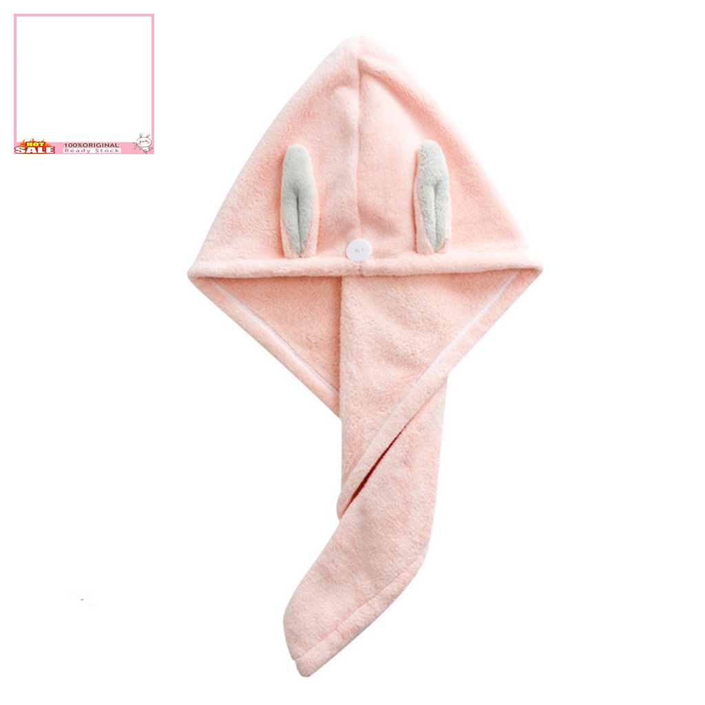 Khăn Quấn Tóc Bằng Vải Sợi Nhỏ Siêu Thấm Hút Nhanh Khô Thiết Kế Tai Thỏ Dễ Thương