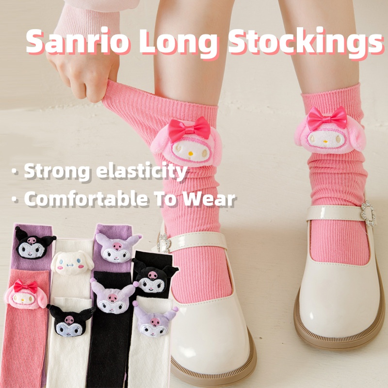 Sanrio Kuromi Tất Cinnamoroll Dễ Thương 3D Búp Bê Trẻ Em Gothic Cổ Giữa Ống Thấm Hút Mồ Hôi Độ Đàn Hồi Cao Tất Quà Tặng Truing1