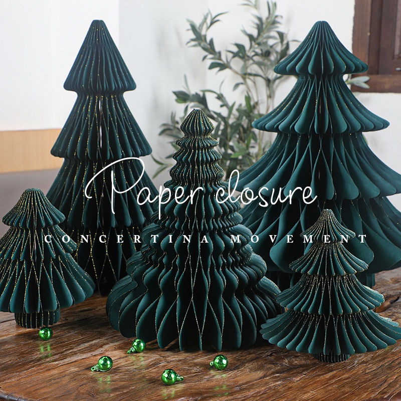 Paper Christmas tree ornaments Christmas pendants shopping mall window holiday background decorations gold powder high-end paper art