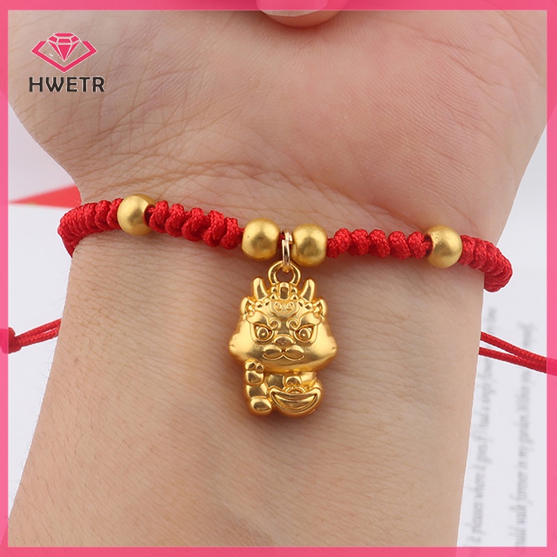 Vòng Tay Dây Đỏ May Mắn Khắc Hình Rồng Năm 2024 Mới