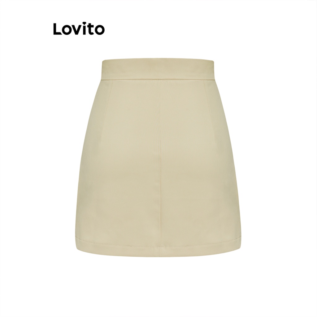 Lovito Váy bất đối xứng hai lớp trơn đơn giản cho nữ L68ED328