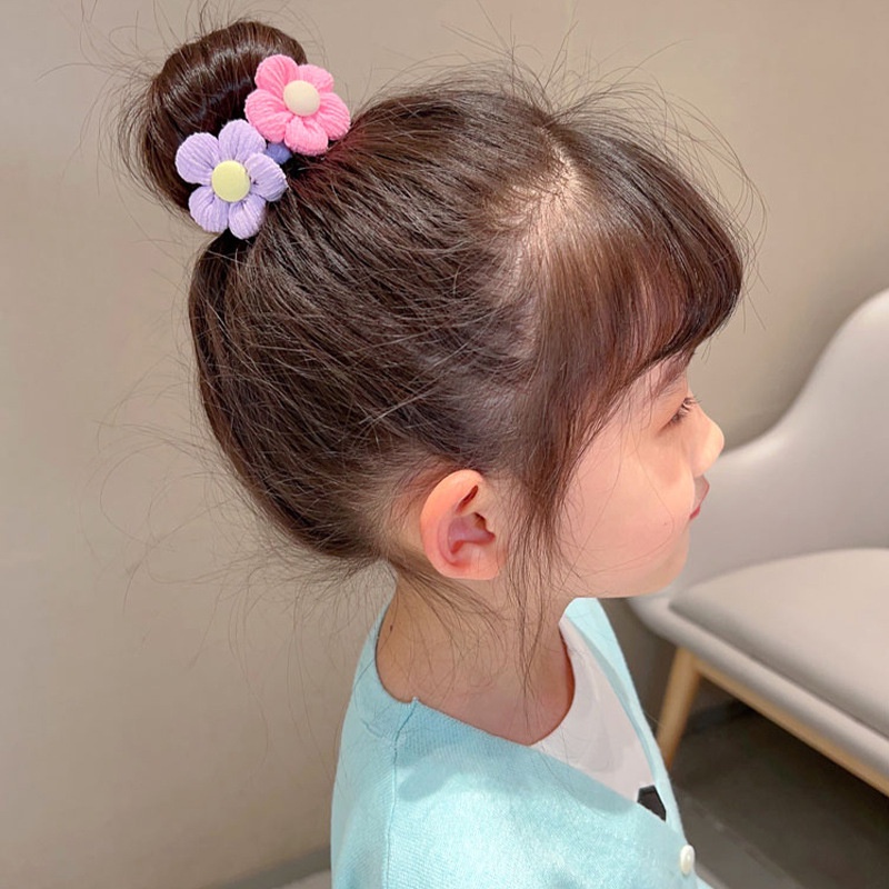 Combo 6 cột tóc vải đính hoa nơ xốp màu nhạt phong cách ngày hè CB11