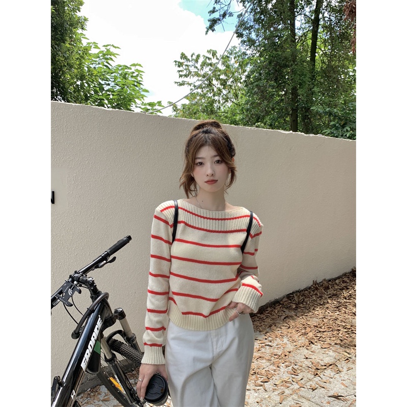 Zhainvchaoyi Áo sweater Dệt Kim Kẻ Sọc Thời Trang Đơn Giản Cho Nữ