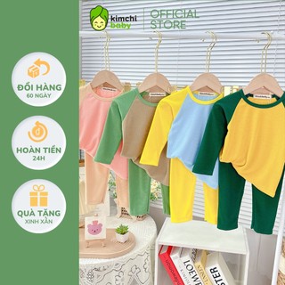 Bộ Dài Tay Cho Bé Trai, Bé Gái Vải Thun Gân KIMCHIBABY Tay Giáp Lăng Cổ Viền, Đồ Bộ Mặc Nhà Cho Bé MKMTD2242
