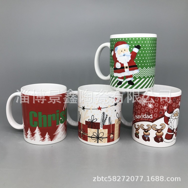 Cốc giáng sinh, nước gốm họa tiết ông già Noel, cốc sứ thẳng