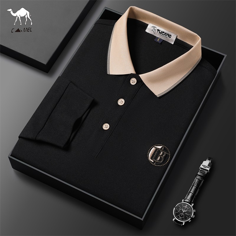 Áo polo cotton Tay Dài Dáng Rộng Thêu Họa Tiết Thời Trang Xuân Thu Mới Cho Nam