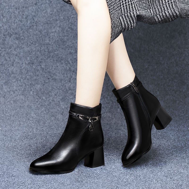 Giày Bốt martin Da Thật Ống Ngắn Lót Nhung Thời Trang Thu Đông 2023 Cho Nữ Trung Niên