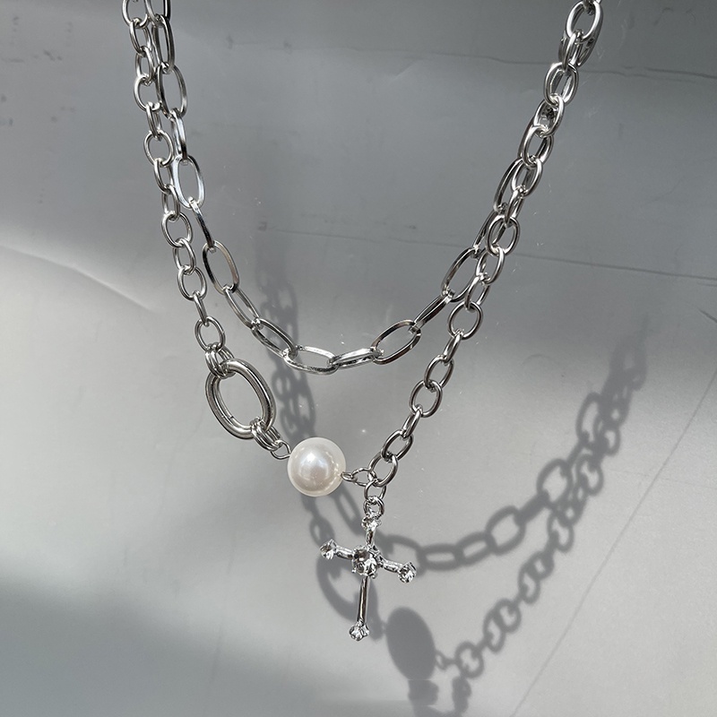 Vòng cổ Chuỗi Hạt Ngọc Trai Mặt Thánh Giá Phong Cách hip hop Cho Nam