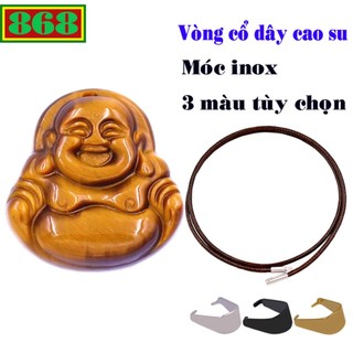 Mặt dây chuyền Phật Di lặc đá mắt hổ size nhỏ kèm vòng cổ dây cao su + móc inox, mặt dây chuyền Phật cười