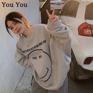 Áo thun tay dài cổ tròn in chữ you you you 's đơn giản cho nữ