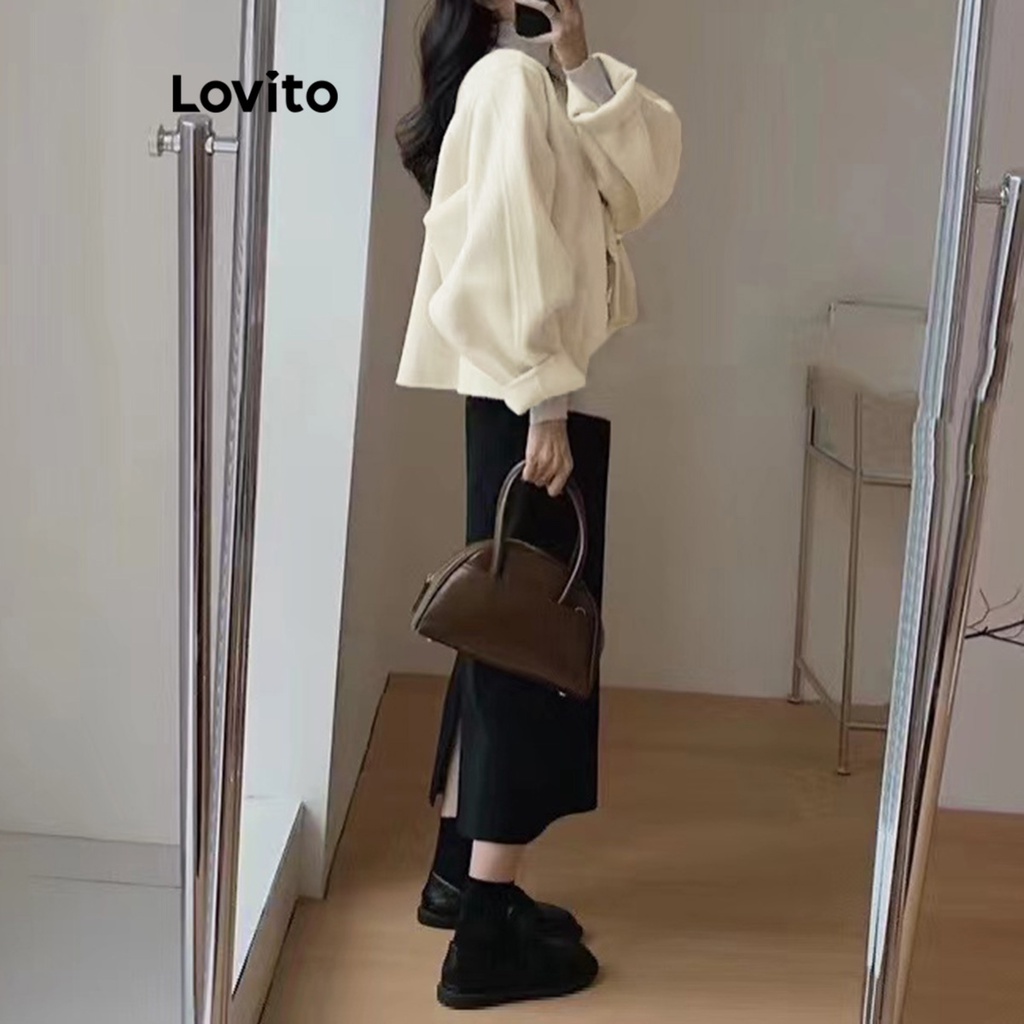 Lovito Áo khoác có nút trơn thông thường cho nữ LNA29360