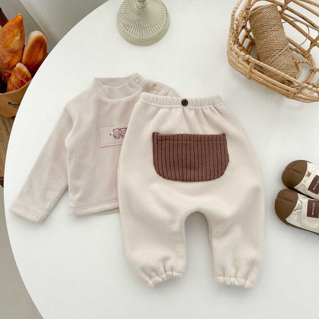 Quần harem Dáng Rộng Bằng Lông Cừu Có Túi Lớn Phong Cách Hàn Quốc Đơn Giản Mùa Thu Đông Dành Cho Trẻ Sơ Sinh Jof77