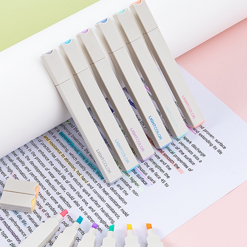 Bút dạ quang 6 màu highlight pastel, bút đánh dấu nhớ dòng cute nhiều màu marker dễ thương YK