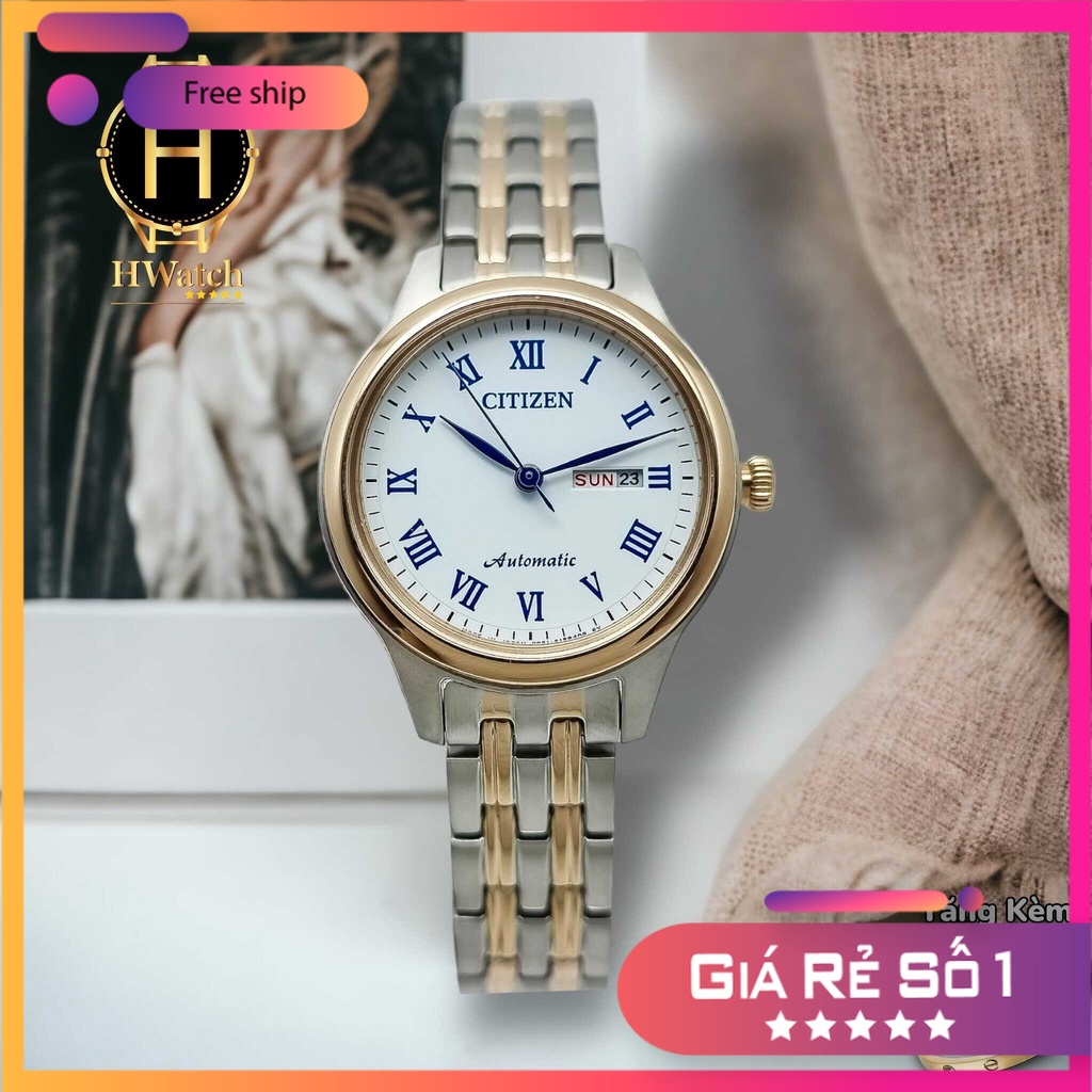 Đồng Hồ Nữ Citizen Automatic PD7136-80A Dây Thép Không Gỉ Vỏ Trắng Mặt Trắng Sapphire