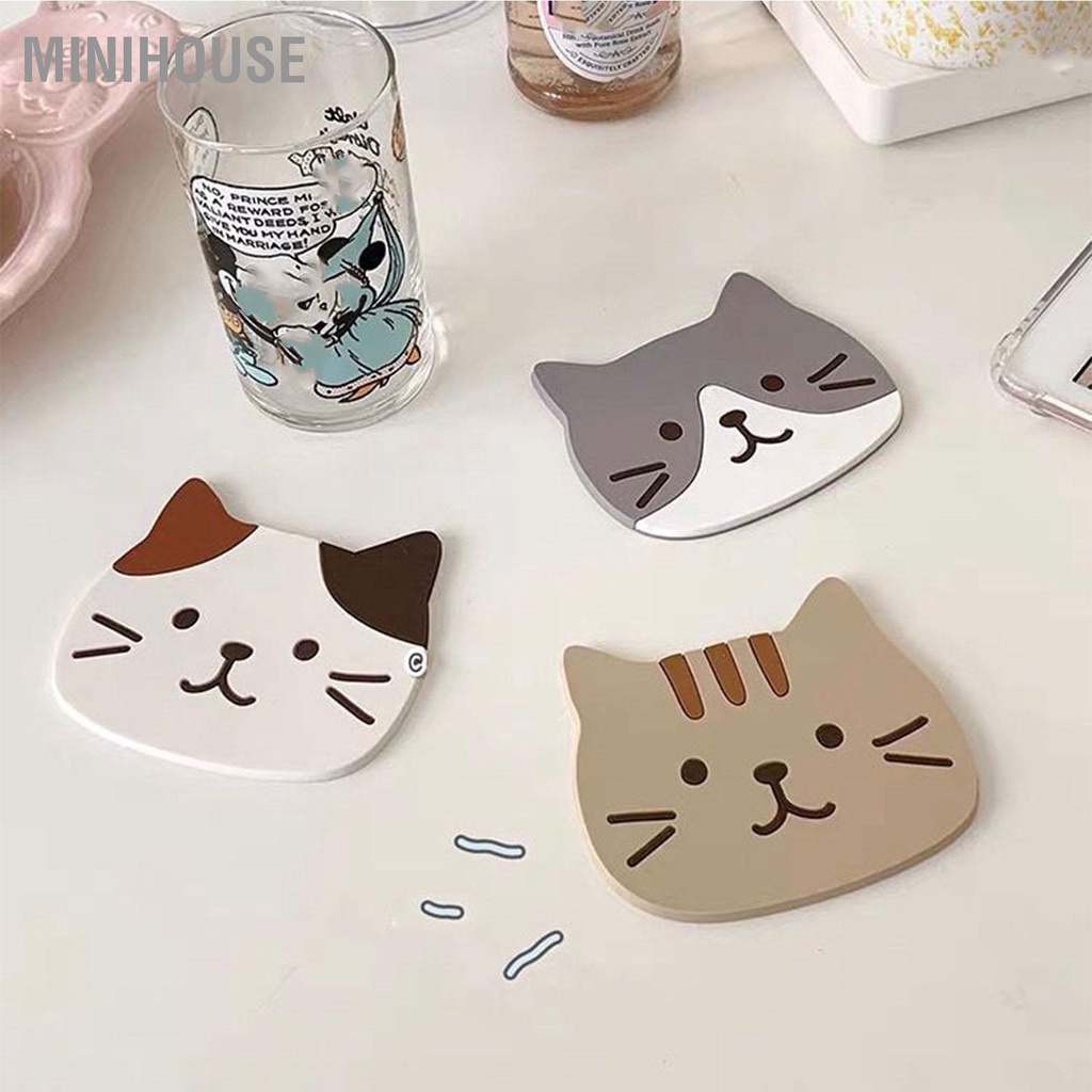 MiniHouse Mèo Cốc Đế Lót Ly Thảm Silicon Chống Trượt Cà Phê PVC Coaster Thấm Nước Hút Uống Cho Nhà Bếp Trang Trí
