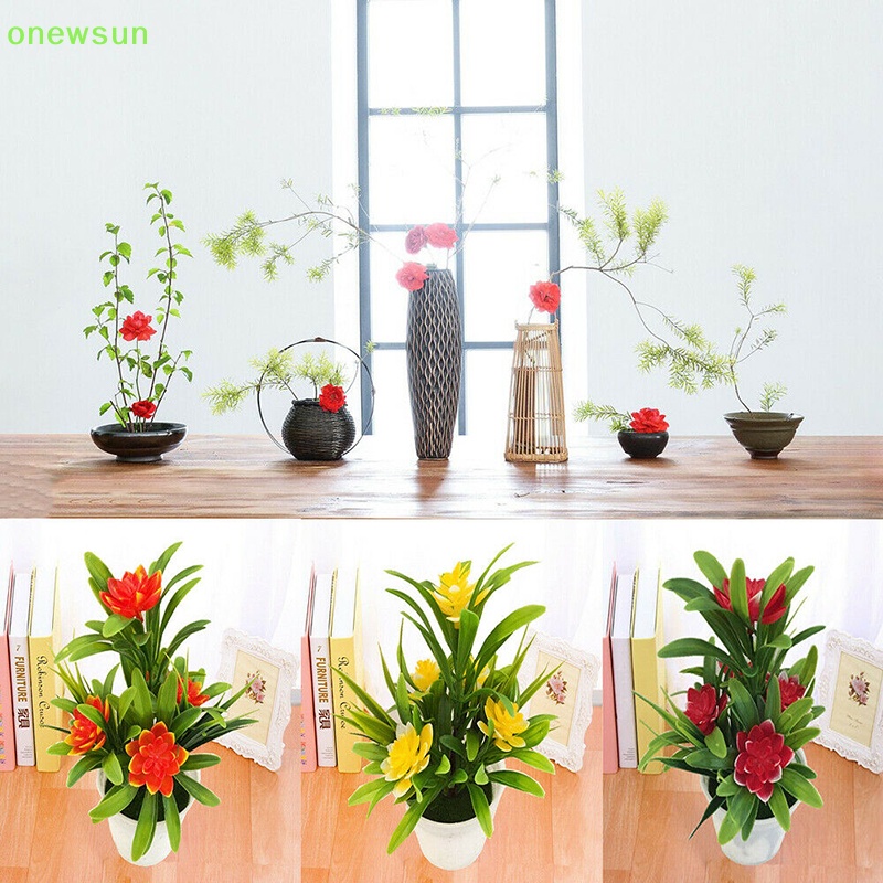 Chậu Hoa Giả 5 Bông Trang Trí Sân Vườn Ngoài Trời Mới
