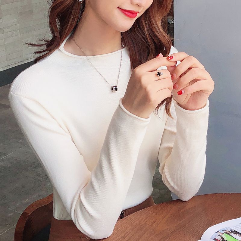 Áo sweater Tay Dài Dáng Ôm Lõi Sợi Bơ Màu Xanh Lá Mùa Thu Phong Cách Mới Dành Cho Bạn Nữ