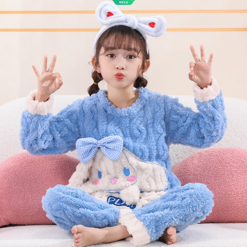 Bộ Đồ Ngủ Pijama Tay Dài Quần Dài Dày Dặn Ấm Áp In Hình Phi Hành Gia Hoạt Hình sanrio cinnamoroll melody Dành Cho Bé Trai Và Bé Gái