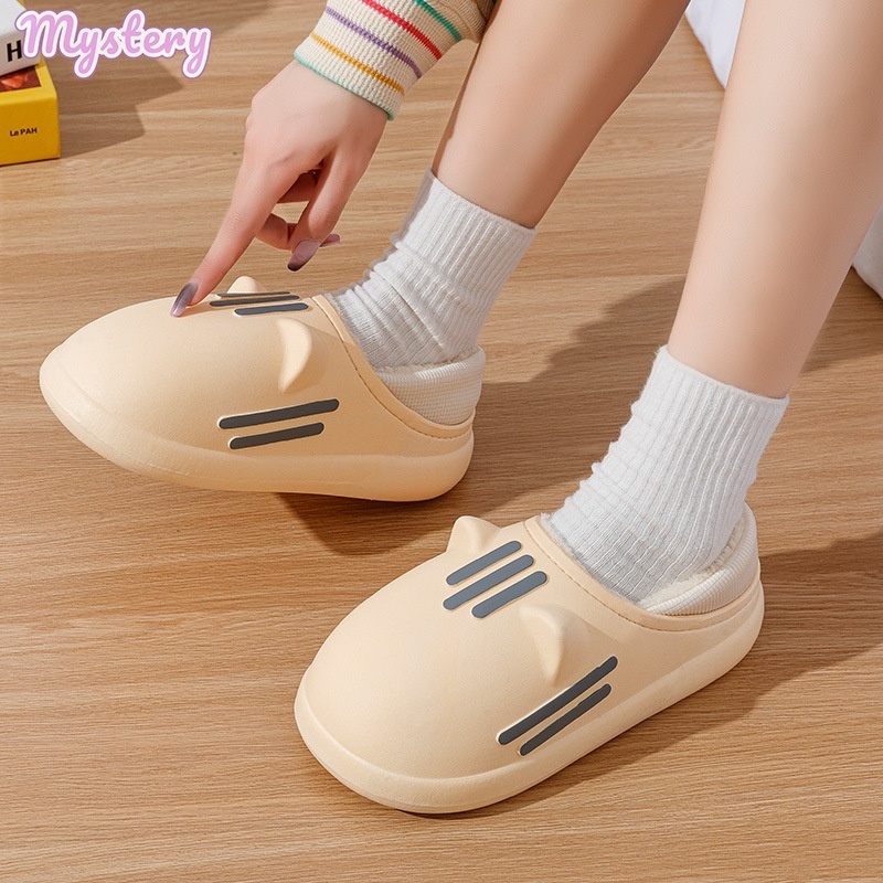 Dép Bông Đi Trong Nhà Ấm Áp Chống Trượt Hình Đầu Mèo Dễ Thương