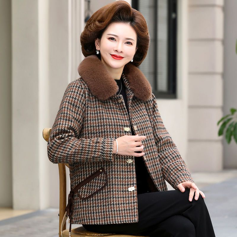 Áo Khoác Lót Lông Cừu Dáng Ngắn Phong Cách Phương Tây Thời Trang Mùa Đông Cho Phụ Nữ Trung Niên