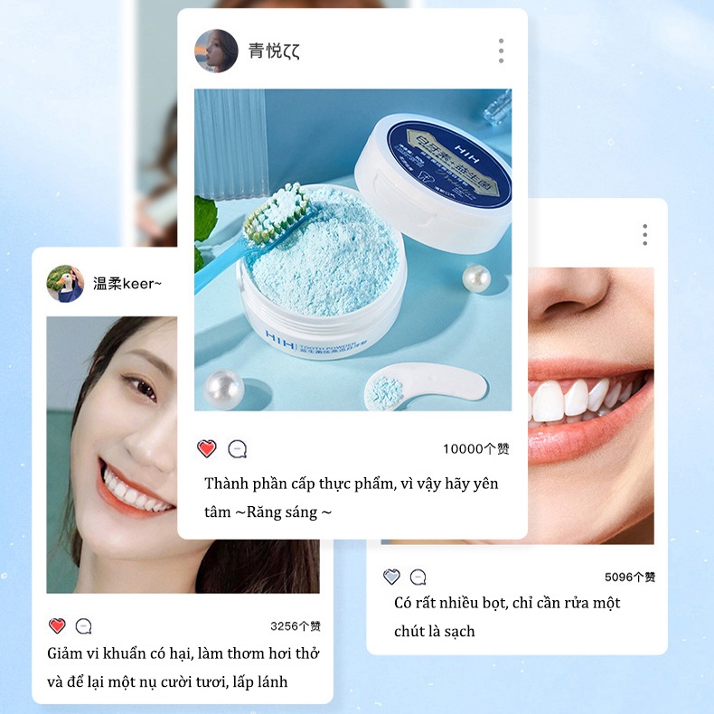 Bột trắng răng sáng chói men vi sinh HIH khử ố vàng, sạch vết ố trên răng, Cam kết trắng bật tông,