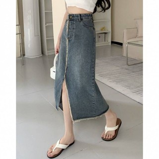 Chân váy jeans dáng dài xẻ vạt giữa 168.fashion Cvjeanxetruoc013/p3k8