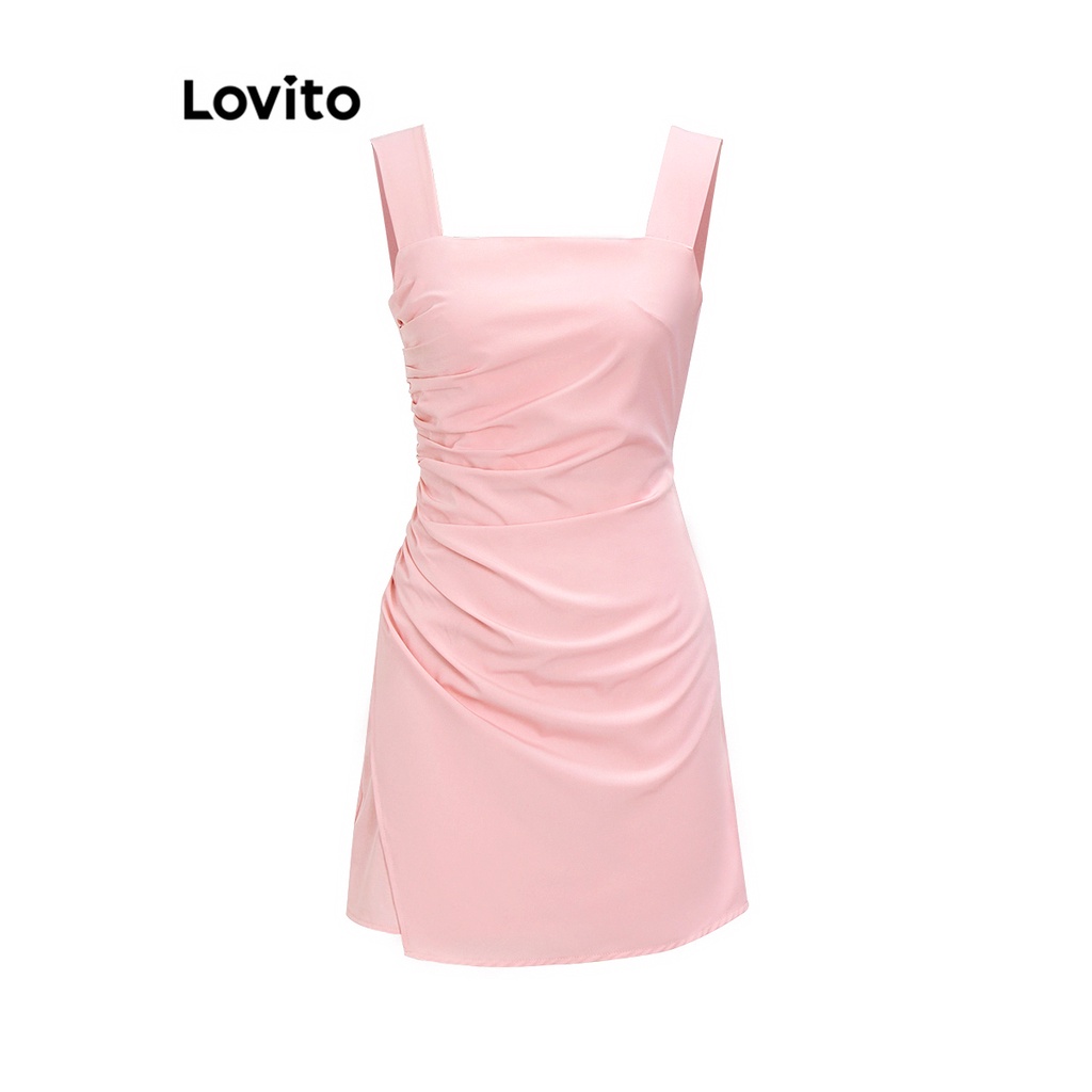 Đầm suông Lovito xếp ly bất đối xứng khóa kéo bên hông phong cách thanh lịch cho nữ L59ED126 (Hồng/Xanh dương)