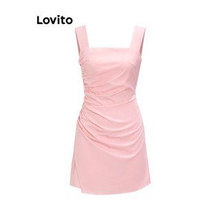 Đầm suông Lovito xếp ly bất đối xứng khóa kéo bên hông phong cách thanh lịch cho nữ L59ED126 (Hồng/Xanh dương)