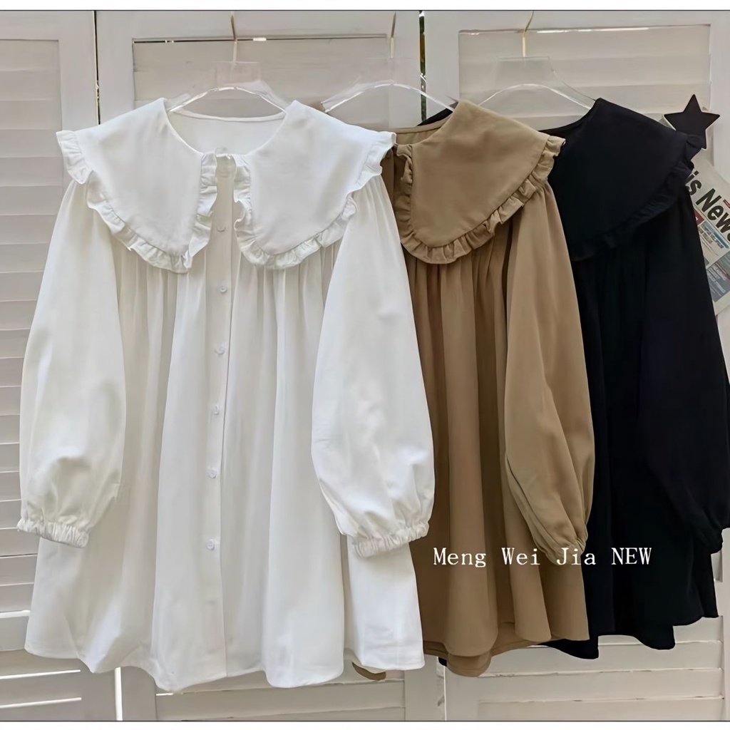 Áo Sơ Mi Tay Dài Dáng Rộng Cổ Búp Bê Phong Cách Mới Mùa Xuân Thu Cho Nữ