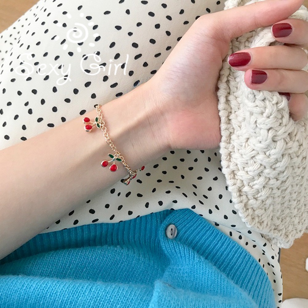 Vòng Tay Dây Xích Màu Đỏ cherry Thời Trang Cho Nữ