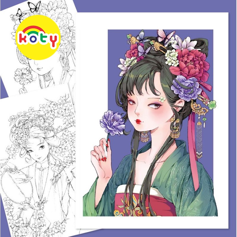 Set 12 tranh tô màu nước chủ đề cổ trang giấy dầy đẹp