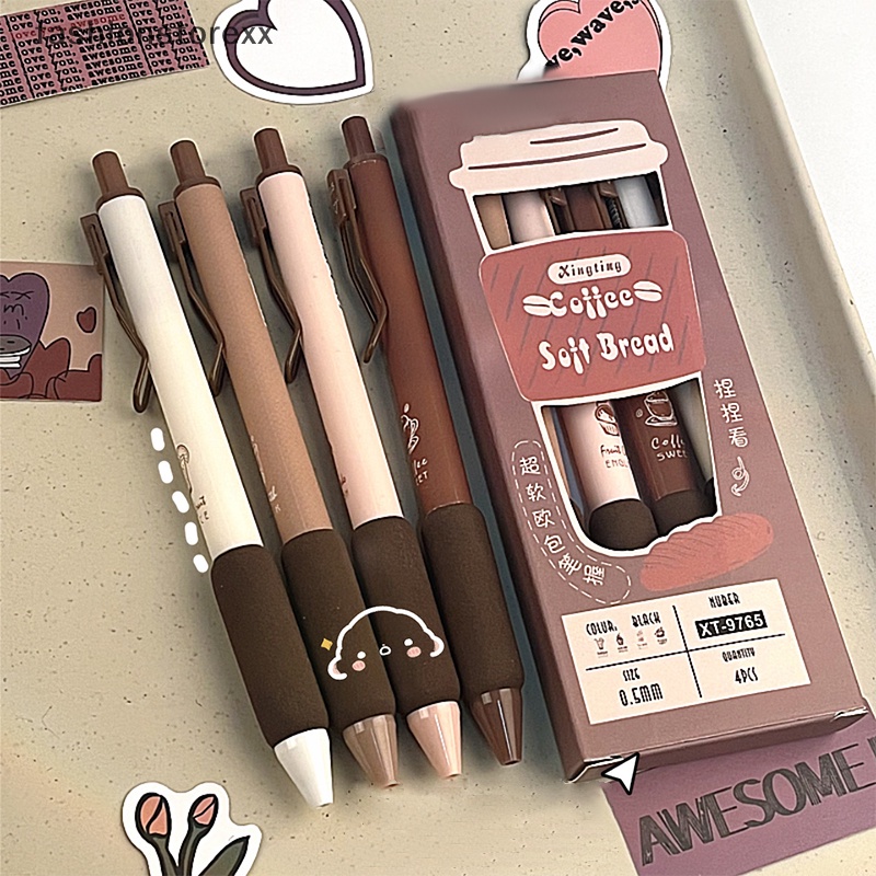 Set 4 Bút Mực gel Mềm Hình Bánh Mì / Cà Phê 0.5mm Màu Đen Cho Văn Phòng / Trường Học