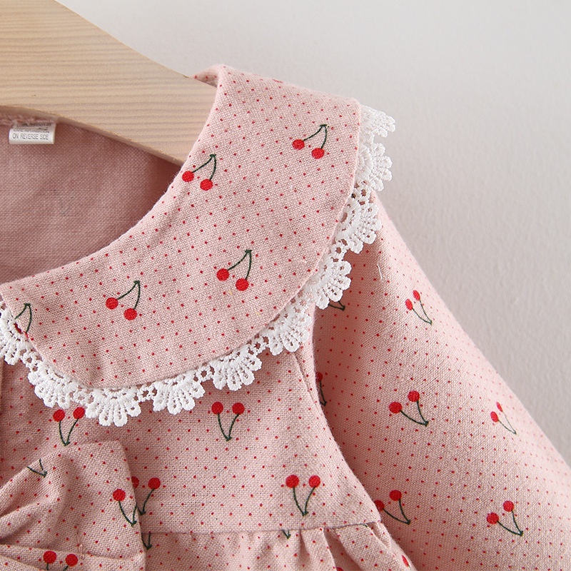 Đầm cotton Tay Dài In Họa Tiết cherry Dễ Thương Thời Trang Cho Bé Gái Sơ Sinh