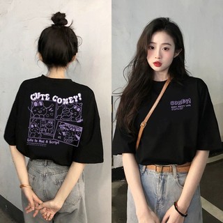 Áo thun nữ form rộng Guguno cotton cổ tròn in basic (A)