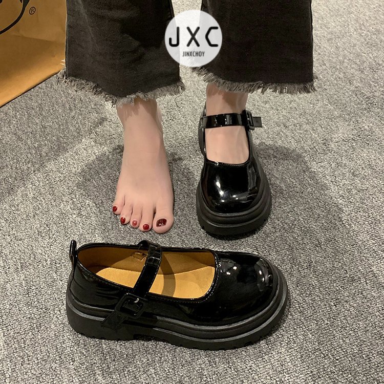 JINxCHOYGiày Búp Bê Da PU Mũi Tròn Phong Cách Retro Cho Nữ
