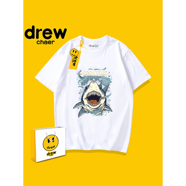 Áo Thun cotton Tay Ngắn In Hình Cá Mập Hoạt Hình Dành Cho Nam Nữ