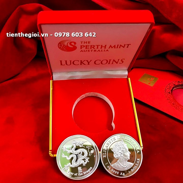 Xu Úc Hình Con Rồng Mạ Bạc Kèm Hộp Đựng Sang Trọng làm quà tặng người thân, đối tác, bạn bè năm mới 2024 - SP007236