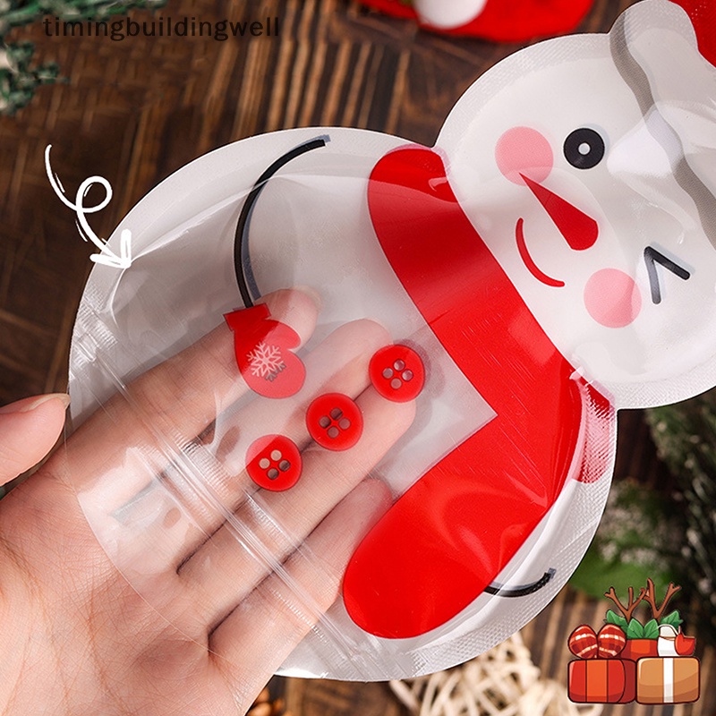 Set 2 Túi zip Nhựa Đựng Bánh Kẹo Giáng Sinh Họa Tiết Hoạt Hình qdd
